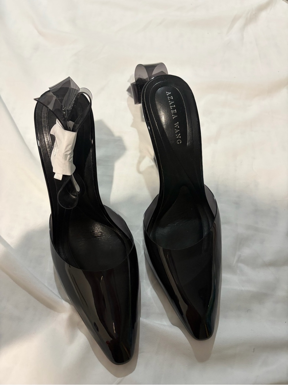 AZALEA WANG Black Patent Pointed Slingback Heels